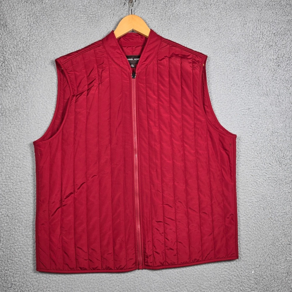 Michael Kors Jacket Vest Sz XL Red Full Zip Travel Engineer Quilted Lightweight